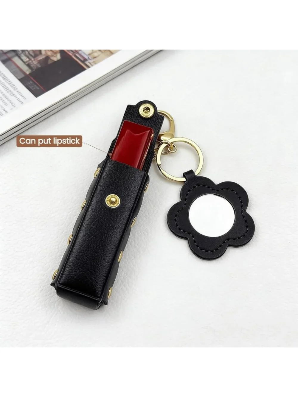 5PCS Bag Charms Set - Bow Keychain, Heart Pom-Pom, Lipstick Holder & Mirror for